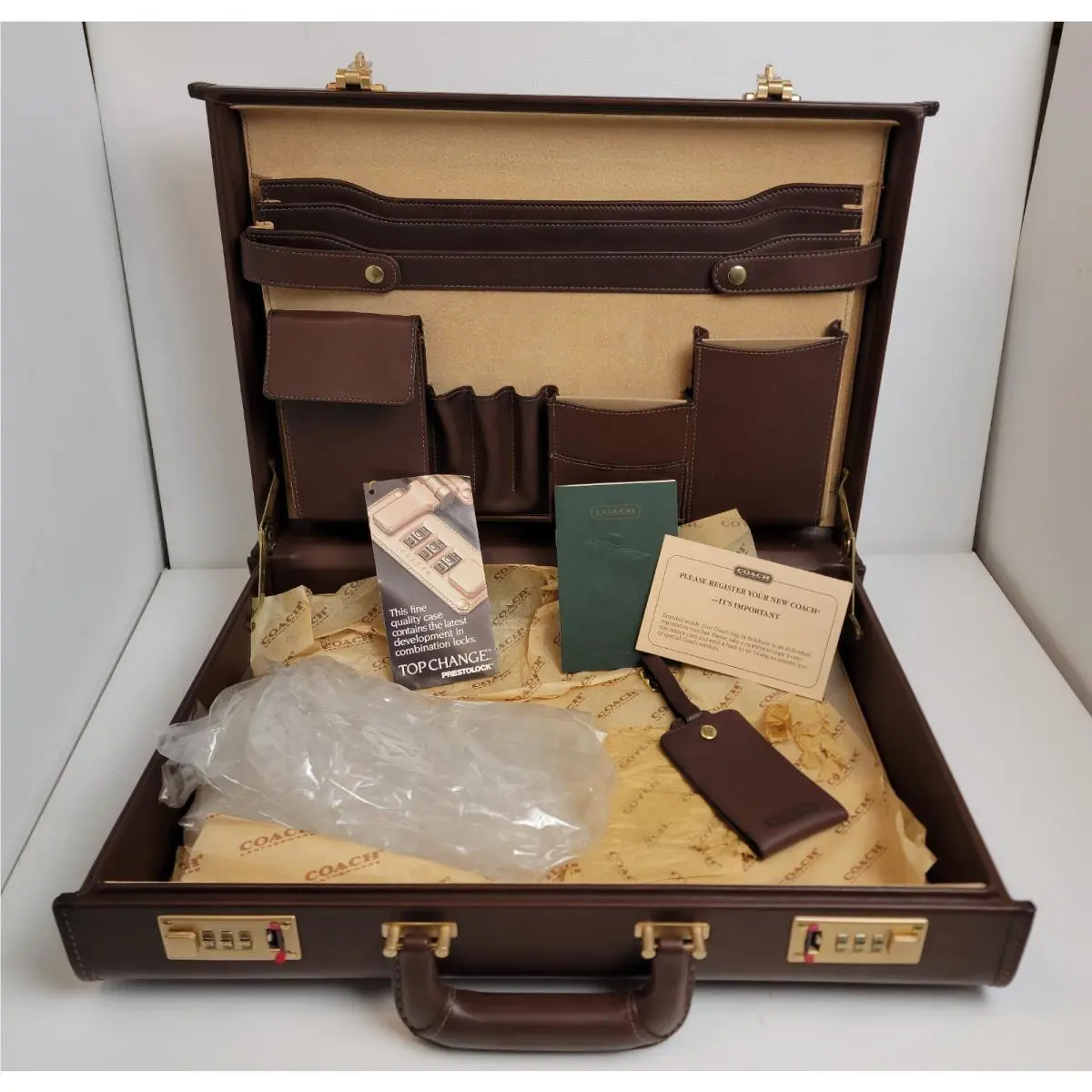 Nos 1970th Coach 4 Hard Sided Mahogany Leather Attach Briefcase Mod. 5410