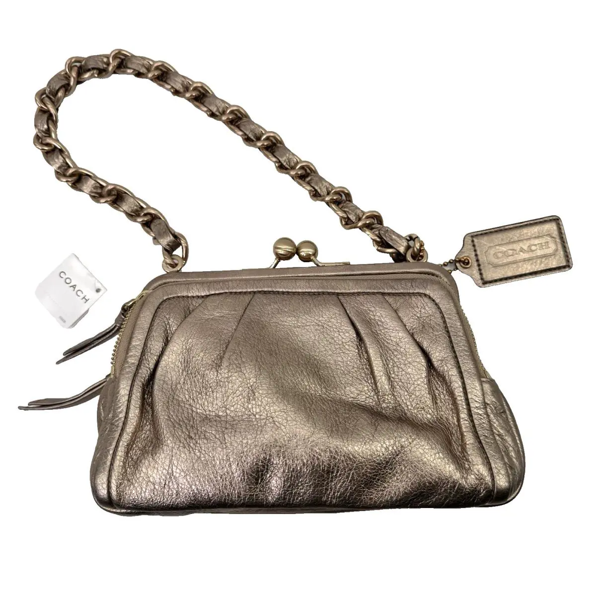 Coach Kisslock Frame Bag Leather Clutch Rose Nickel 13698 Chain