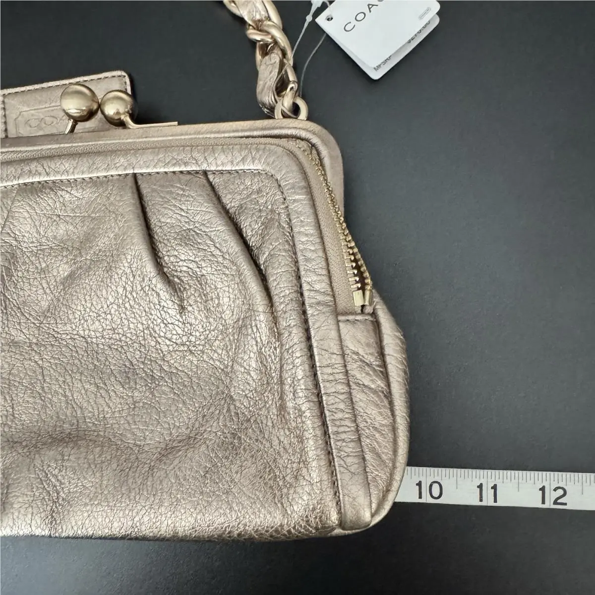 Coach Kisslock Frame Bag Leather Clutch Rose Nickel 13698 Chain Coach Kisslock Frame Bag Leather Clutch Rose Nickel 13698 Chain