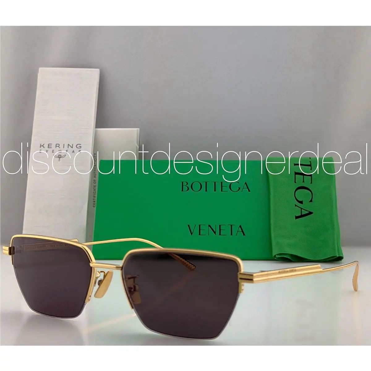 Bottega Veneta Cat Eye Sunglasses BV1107S 004 Gold Metal Grey Unisex 57mm