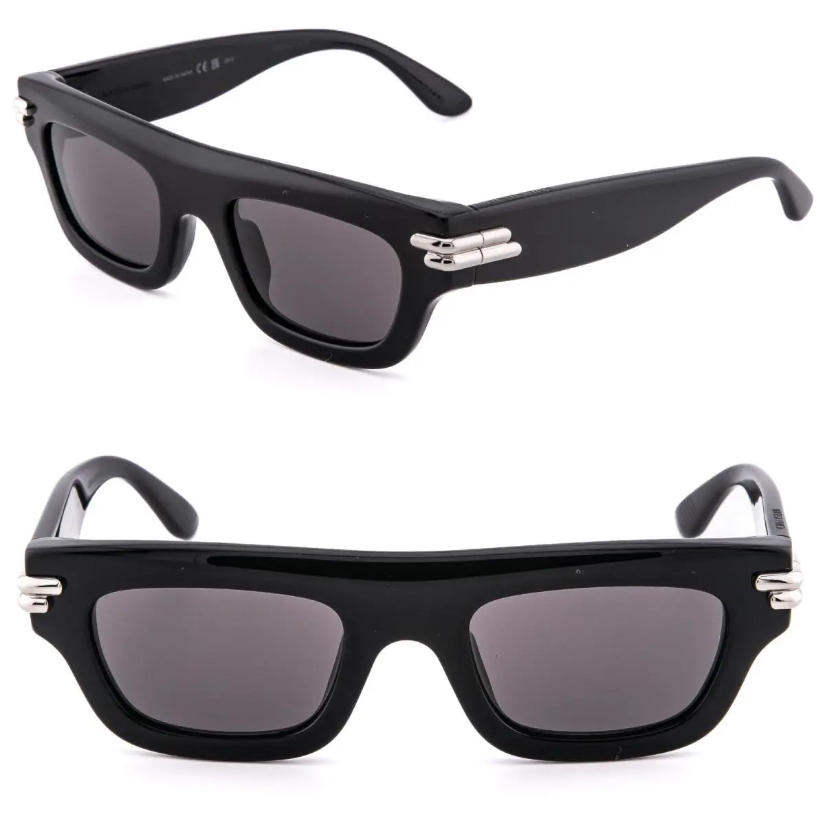 Bottega Veneta 1321 Mitre BV1321S Black Silver Square Unisex Bold Sunglasses 001