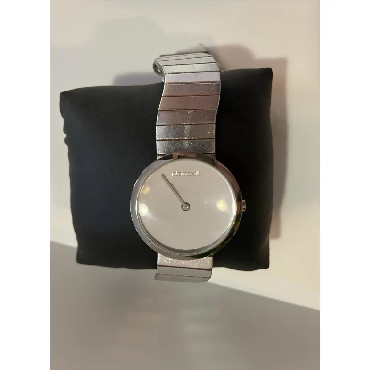 Roberto Cavalli Watch Silver Leather Silver Tone Case Silver Dial