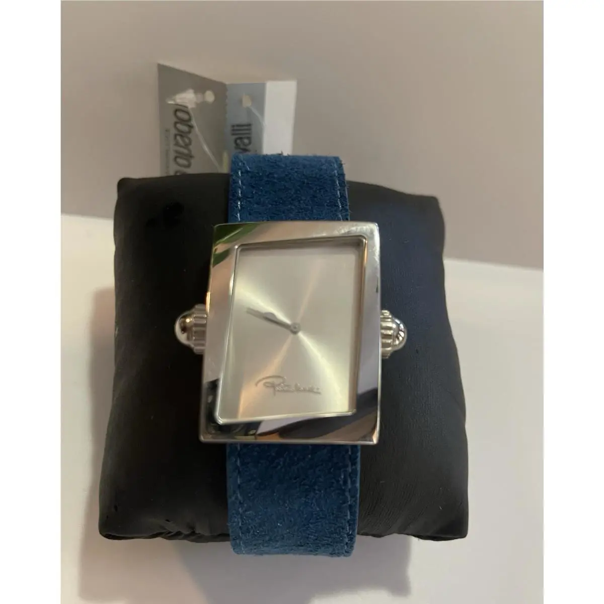 Roberto Cavalli Watch Blue Suede Leather Silver Tone Case