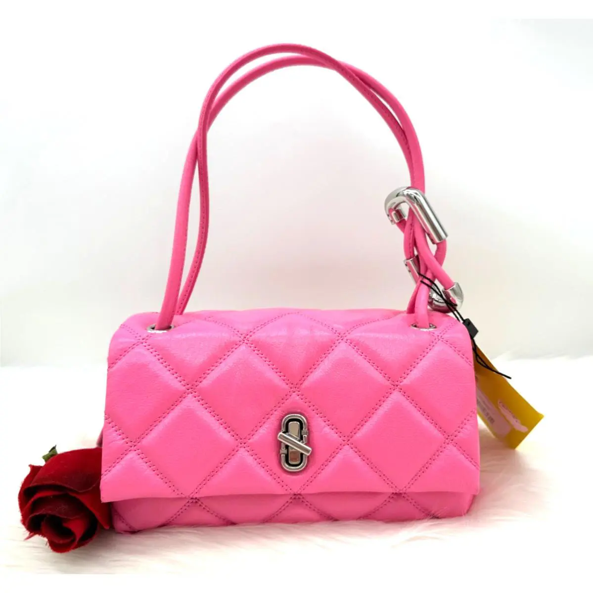Marc Jacobs The Quilted Mini Dual Leather Strap Shoulder Bag-bow Pink