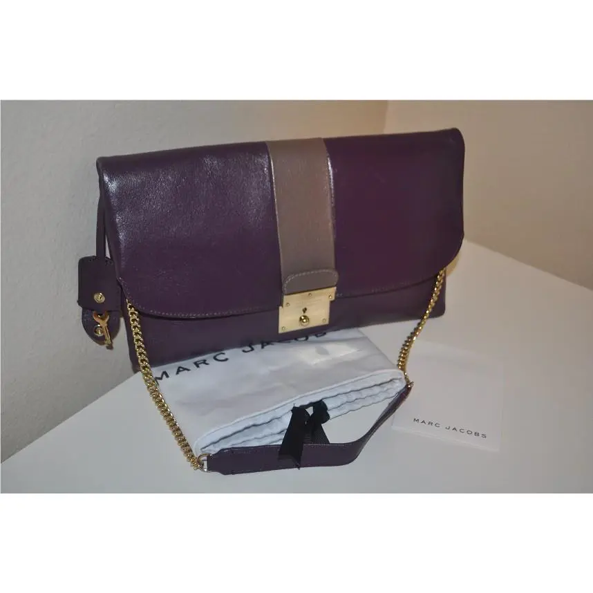 Marc Jacobs Jean Runway Shoulder Chain Bag Clutch Flap Bag Purple Brown