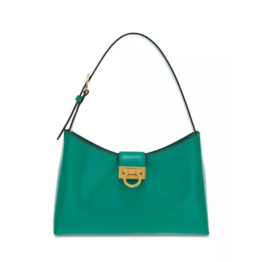 Salvatore Ferragamo Trifolio Calf Leather Shoulder Emerald Green Bag