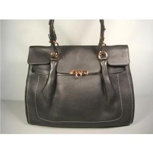 Ferragamo Fara Black Medium Pebble Leather Handbag Shoulder Bag Purse Satchel