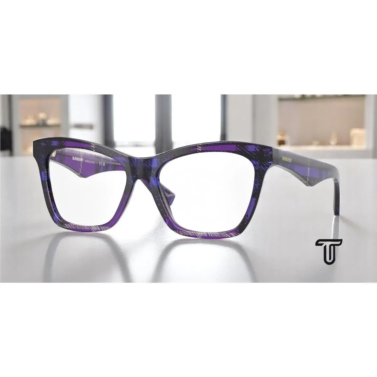 BE2416 4113 Check Violet Demo Lens 52 mm Women`s Eyeglasses by Burberry