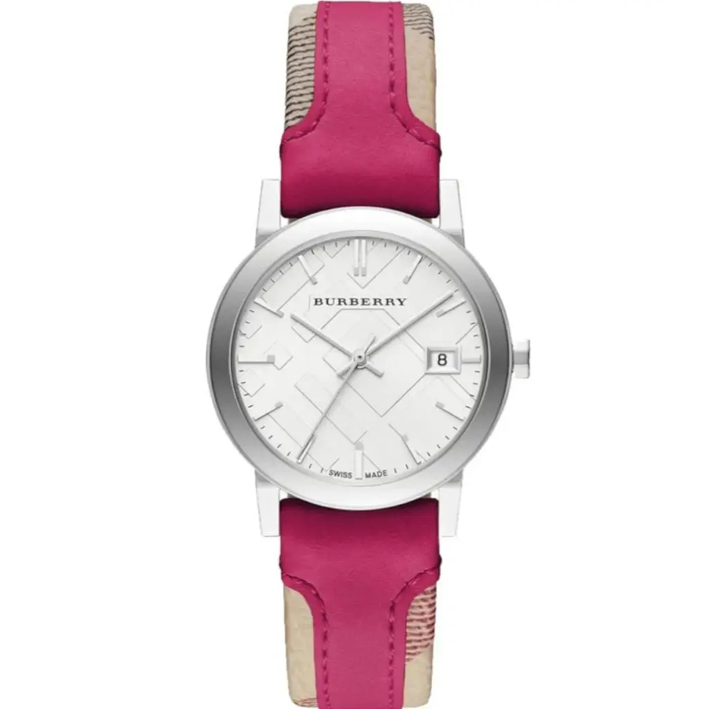 BU9149 The City Quartz Women’s Watch 34mm Pink Leather Check Strap by Burberry
