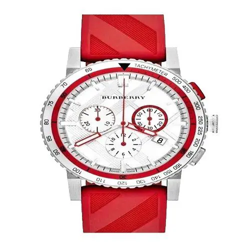 Burberry City BU9809 Chronograph Silver Dial Rubber Band Men`s 43 mm