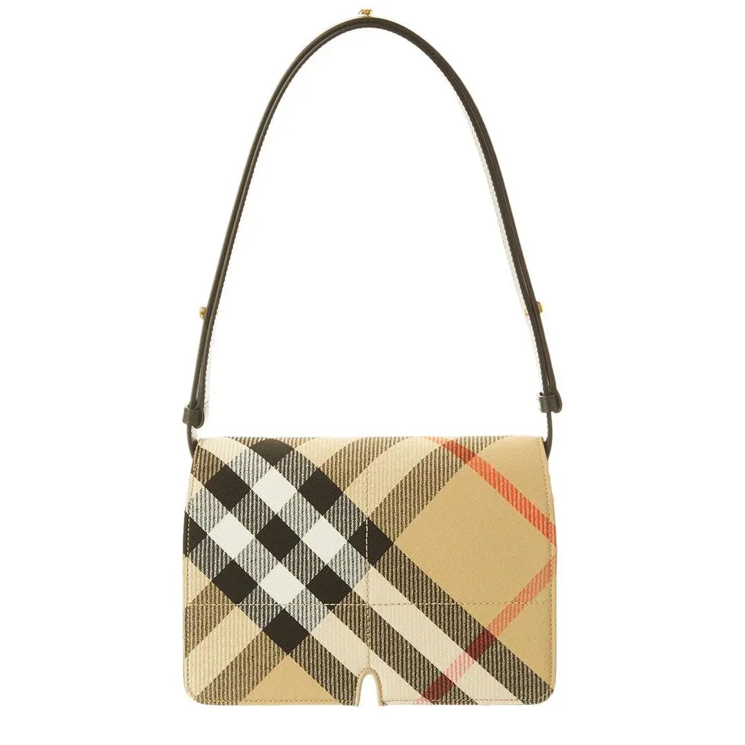Burberry Snip Check Canvas Leather Shoulder Bag Women`s Brown