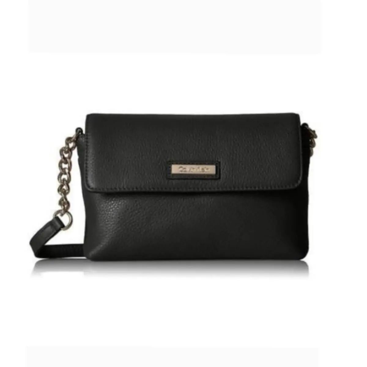 Calvin Klein Crossbody Chain Strap Bag Pebble Leather Black