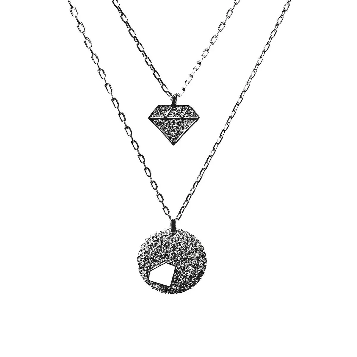 Swarovski Pendant Diamond Shaped Set Of Two Necklaces