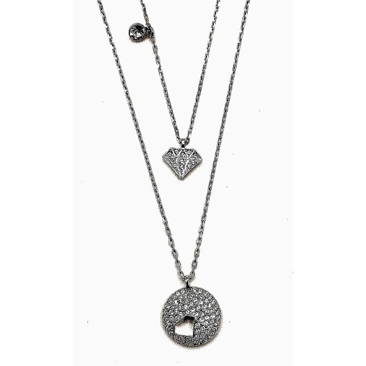 Swarovski Diamond Shaped Necklace Two Layered Set OF 2 W/ Gift Bag