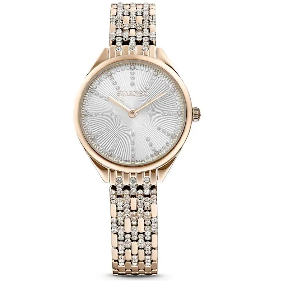 Swarovski Women`s Attract 30mm Quartz Watch 5610484 - Dial: Silver, Band: Rose Gold Tone, Other Dial: Silver