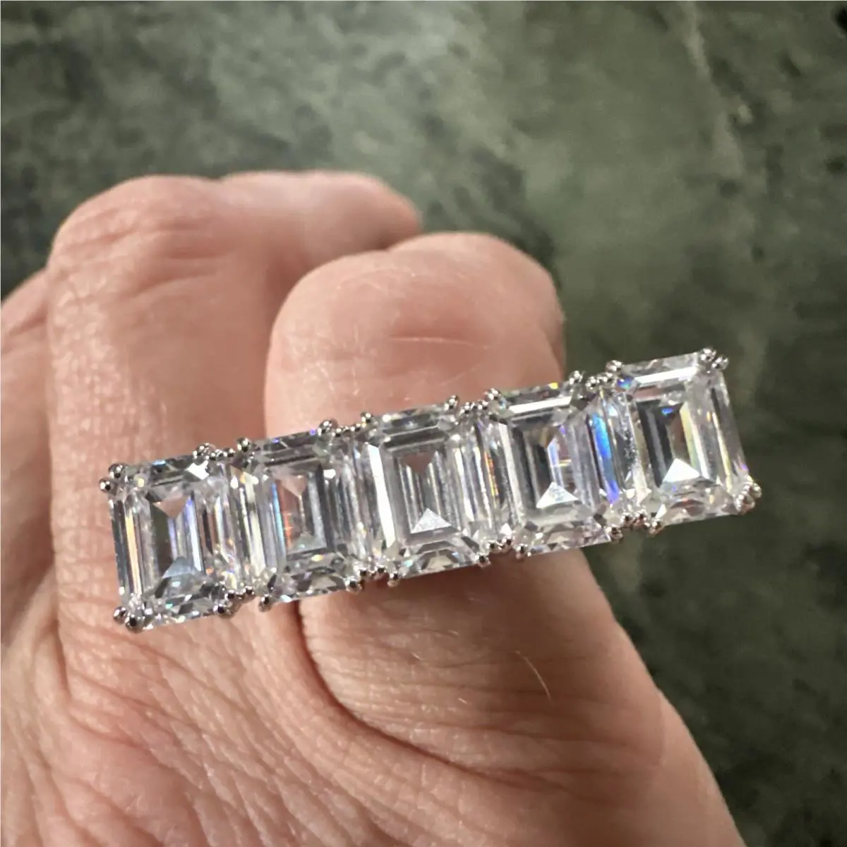 Swarovski Crystal Cocktail Ring Wht Rsh 5 Emerald Cut Bar Jewelry 50 S 5