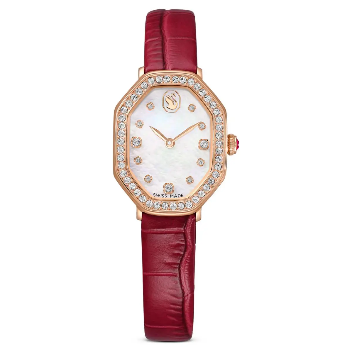 Swarovski Dextera Octagon Watch Leather Strap Red Rose Gold Tone 5730373