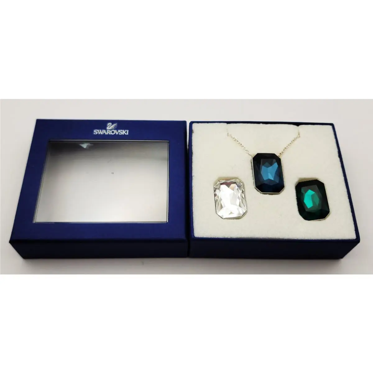 Stamped Swan Silver Tone Swarovski Cristal 3 Interchangeable Pendants Cha