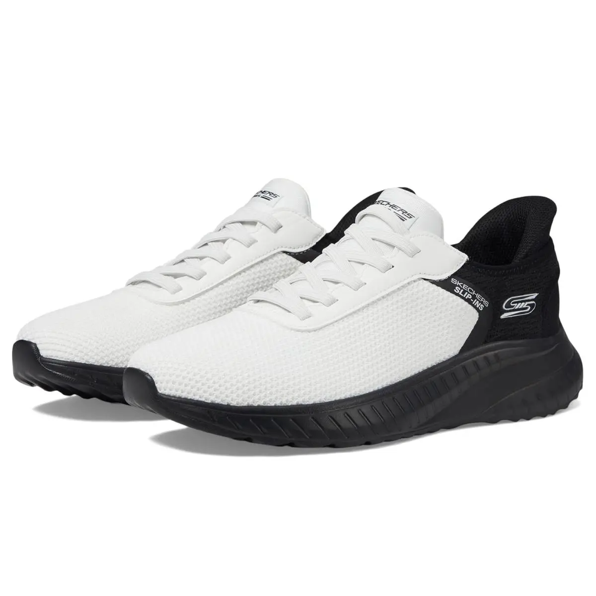 Man`s Shoes Bobs From Skechers Hands Free Slip-ins Squad Chaos - Balanced Edge - Black White