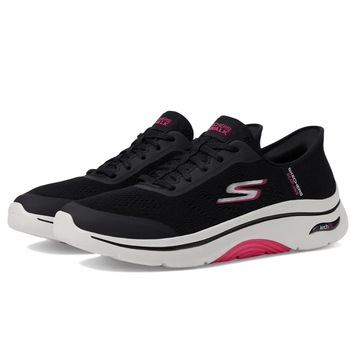 Woman`s Skechers Performance Go Walk Arch Fit 2.0 Valencia Hands Free Slip-ins - Black/Hot Pink