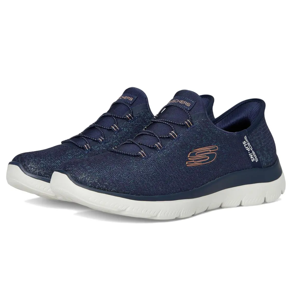 Woman`s Shoes Skechers Summits-lunar Glow Hands Free Slip-ins - Navy
