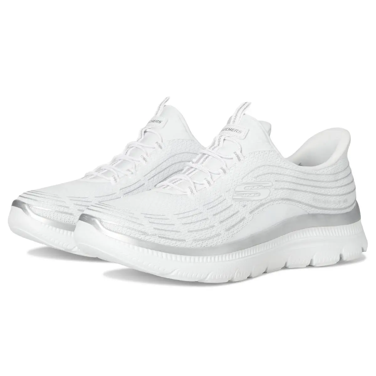 Woman`s Sneakers Athletic Shoes  Summits Plus Hands Free Slip-ins White Silver by Skechers