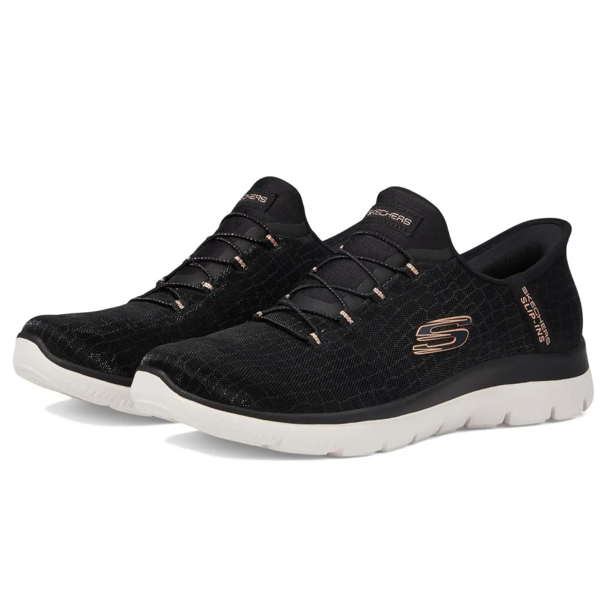 Woman`s Sneakers Athletic Shoes Skechers Summits-slip Ins - Black/Rose Gold