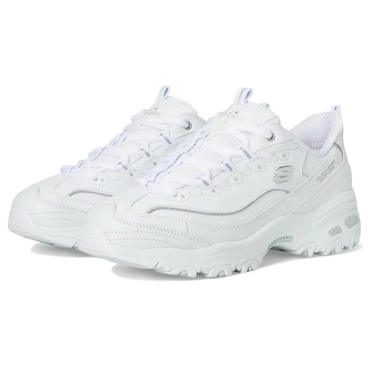 Woman`s Sneakers Athletic Shoes  D`lites Hands Free Slip-ins White Silver by Skechers