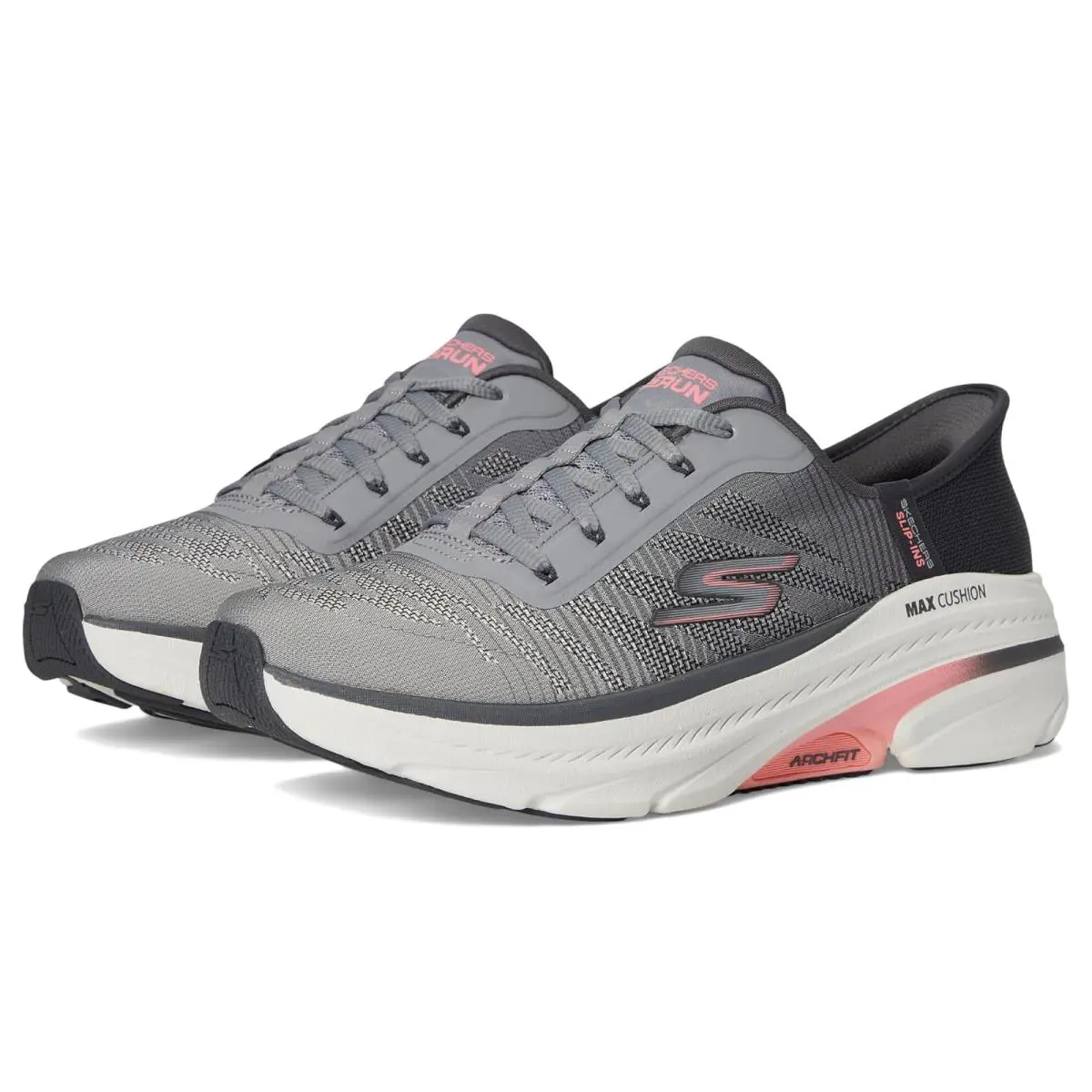 Woman`s Shoes Skechers Max Cushioning Arch Fit 2.0 Adelphi Hands Free Slip-ins - Gray/Coral