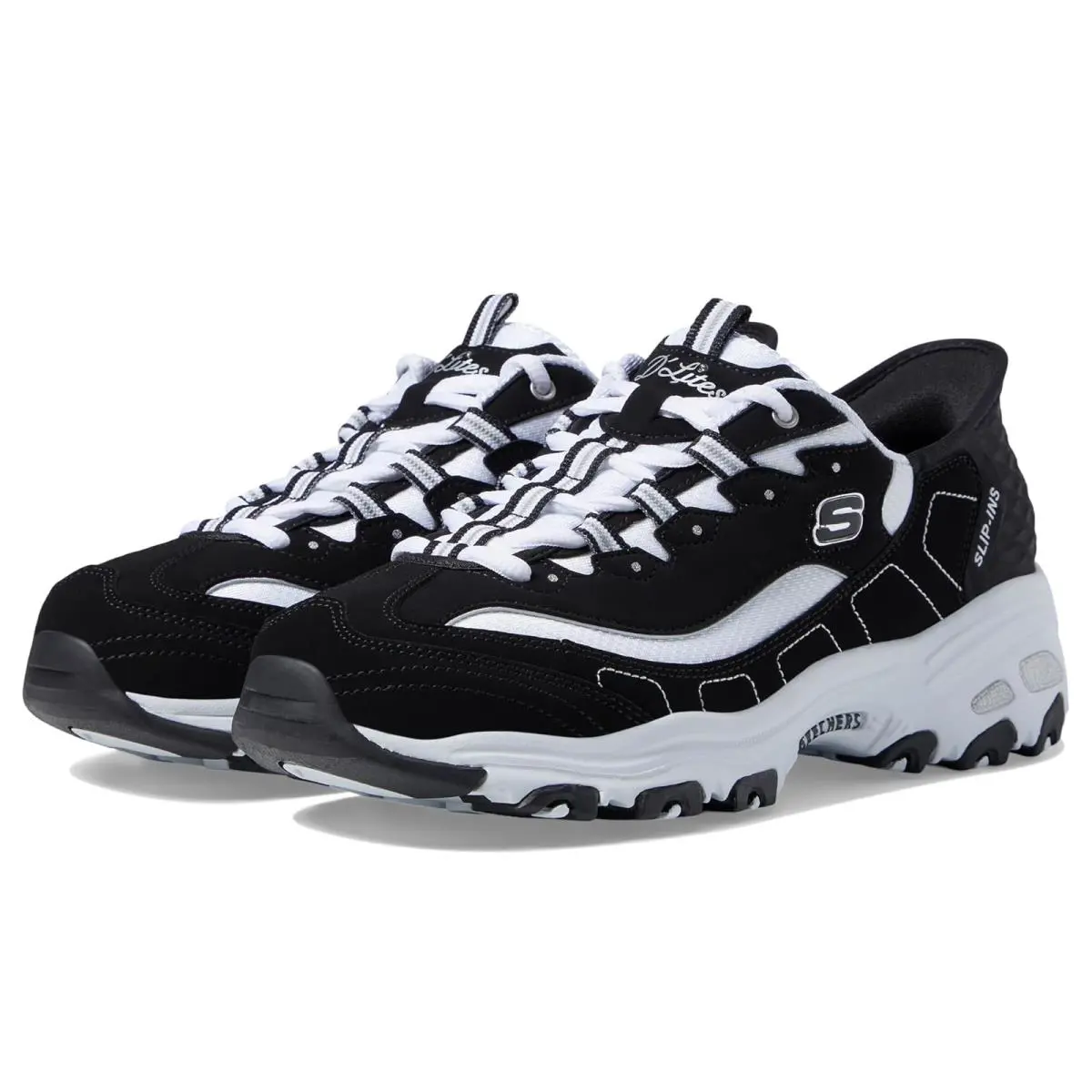 Woman`s Shoes Skechers Hands Free Slip-ins D`lites Classic - Black/White