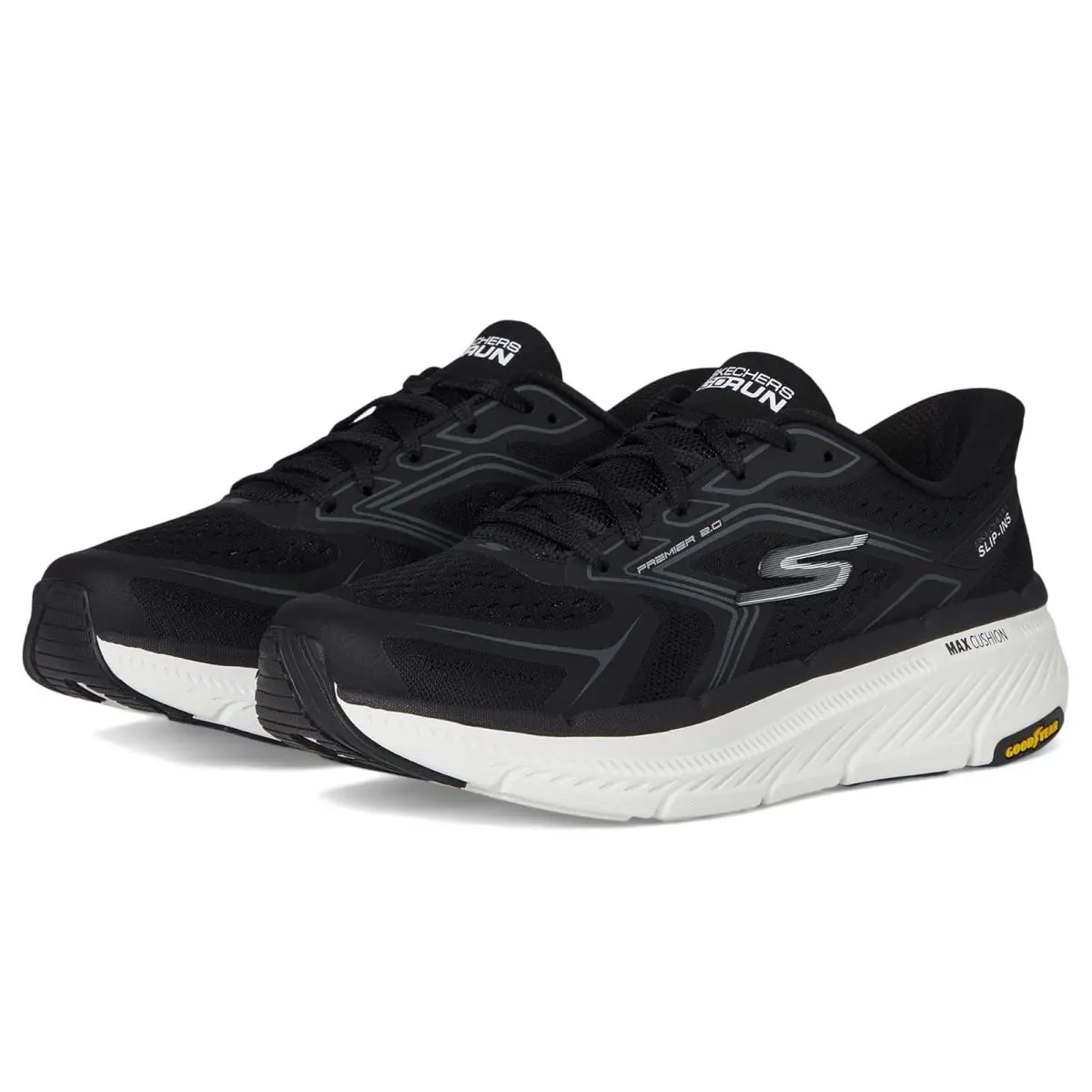 Woman`s Shoes Skechers Max Cushioning Premier 2.0 Overland Hands Free Slip-ins - Black/White