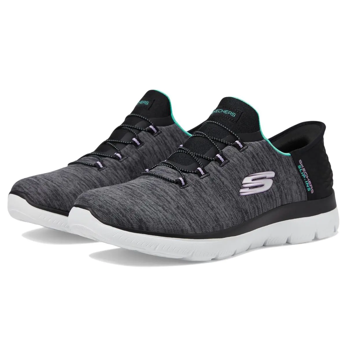 Woman`s Sneakers Athletic Shoes Skechers Summits - Hands Free Slip-ins - Black/ Turquoise