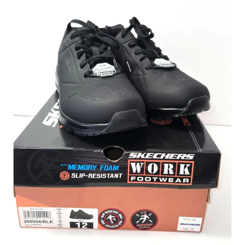 Skechers Work EH Slip Resistant Shoes Mens Black Lace Memory Foam Men Sz 12