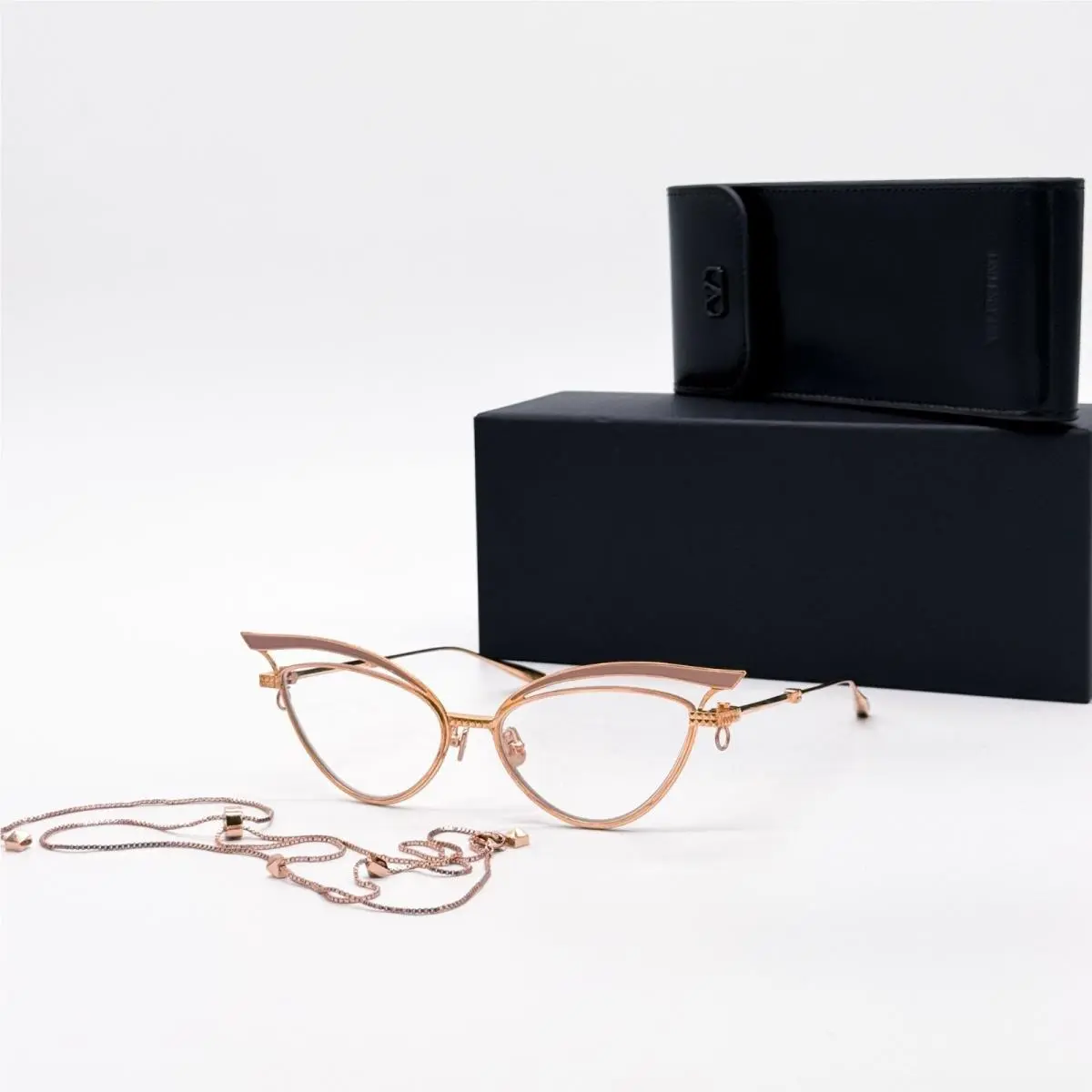 Valentino Glassliner VLX-118F Eyeglasses Cat Eye Gold Eyewear with Cha