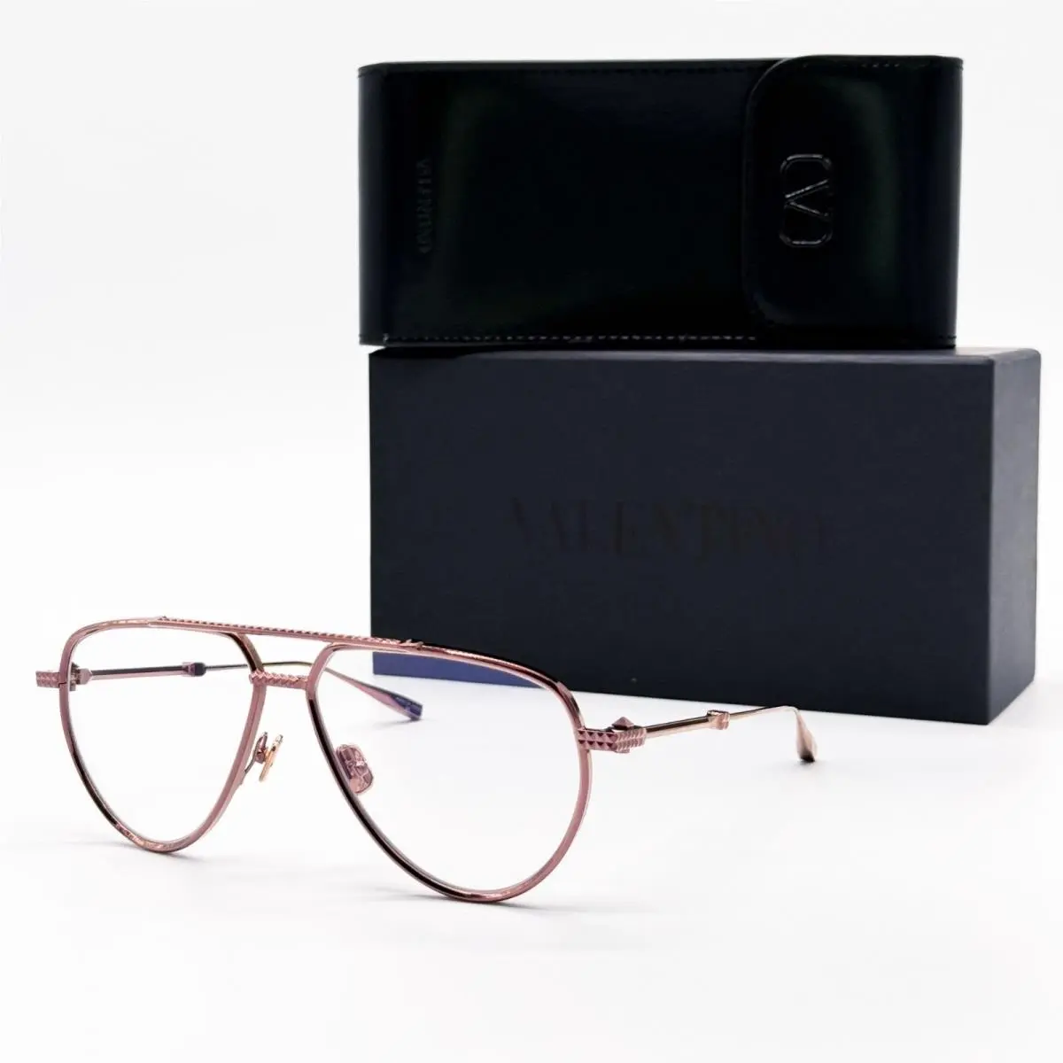 Valentino V-stud-ii VLX-133C Eyeglasses Aviator Unisex Gold Rose Eyewear