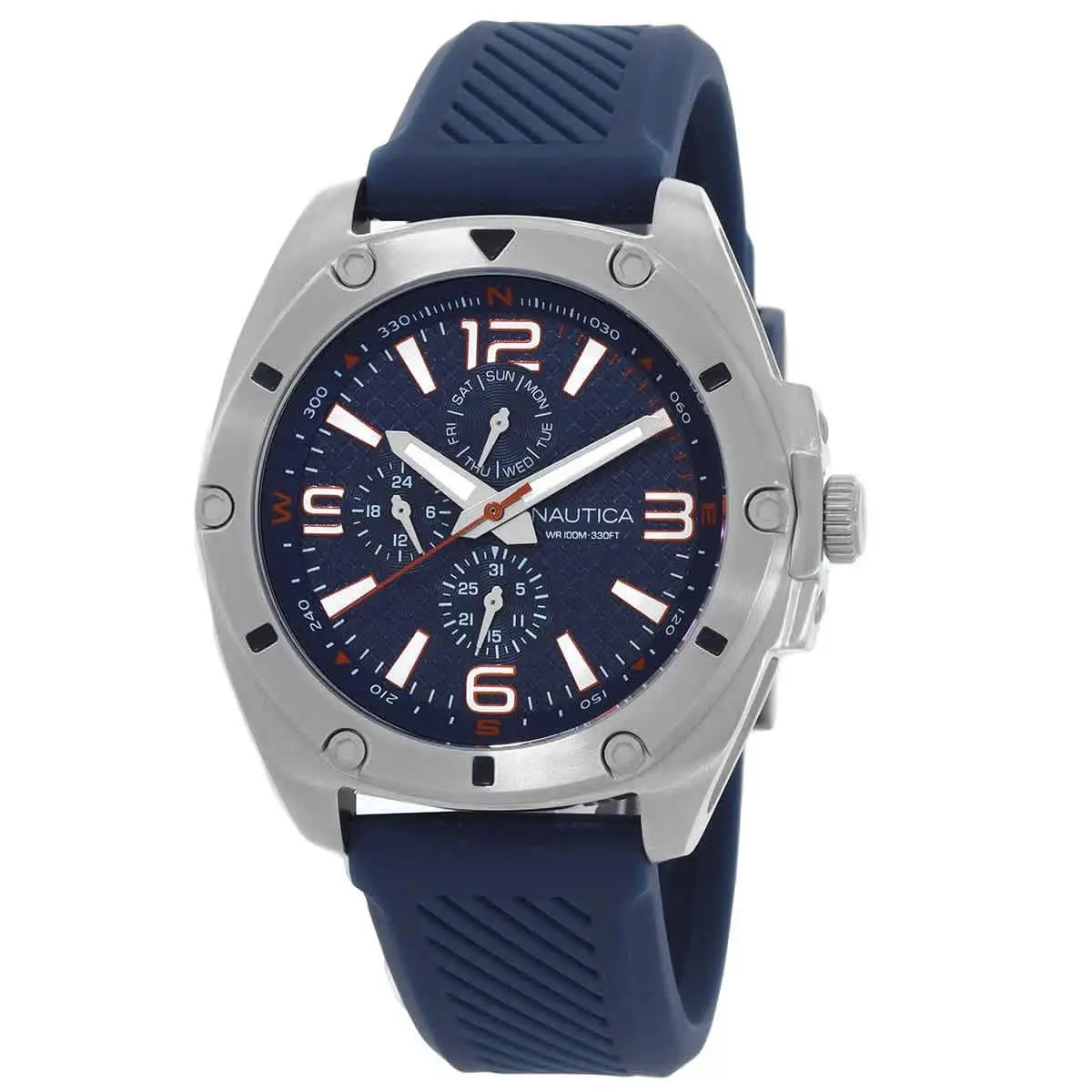 Nautica Tin Can Bay Multifunction Quartz Blue Dial Men`s Watch NAPTCS224 - Dial: Blue, Band: Blue, Bezel: Silver-tone