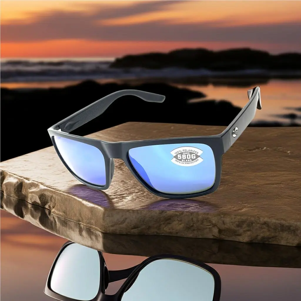 Costa Del Mar Paunch XL Sunglasses Black Frame Blue 580 Glass Lens