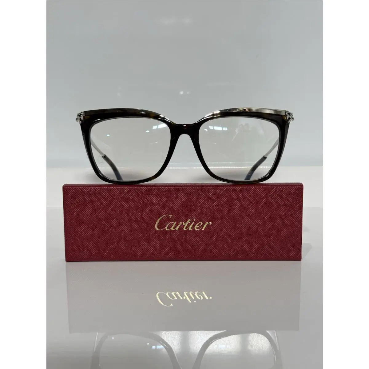 Cartier CT0033O 002 Havana Silver Acetate Woman’s Square Eyeglasses 53mm