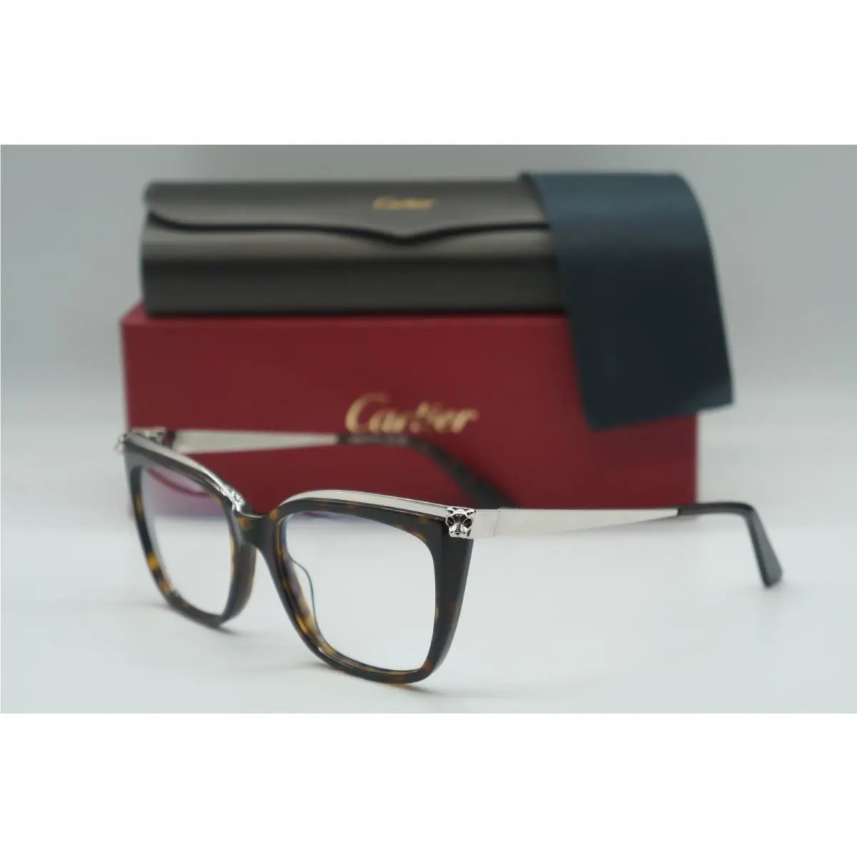 Cartier CT0033O 002 Havana Silver Acetate Eyeglasses Frame 53-17