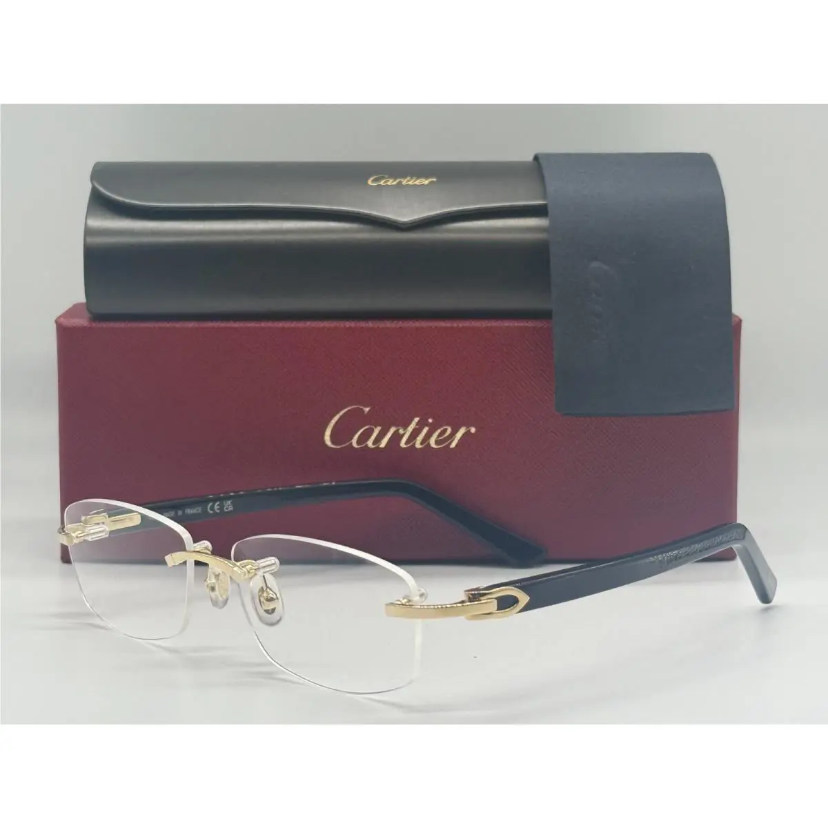 Cartier CT0048O 002 Gold Black Transparent Eyeglasses Frame 53-16