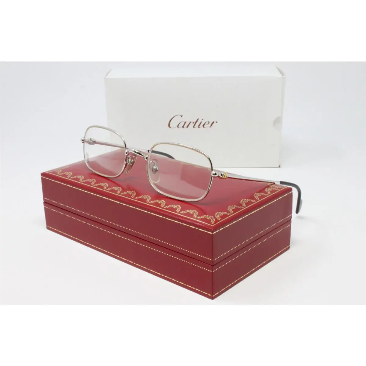 Cartier Unisex Eyeglasses Platinum Rectangular Metal 52mm Vintage T8100335
