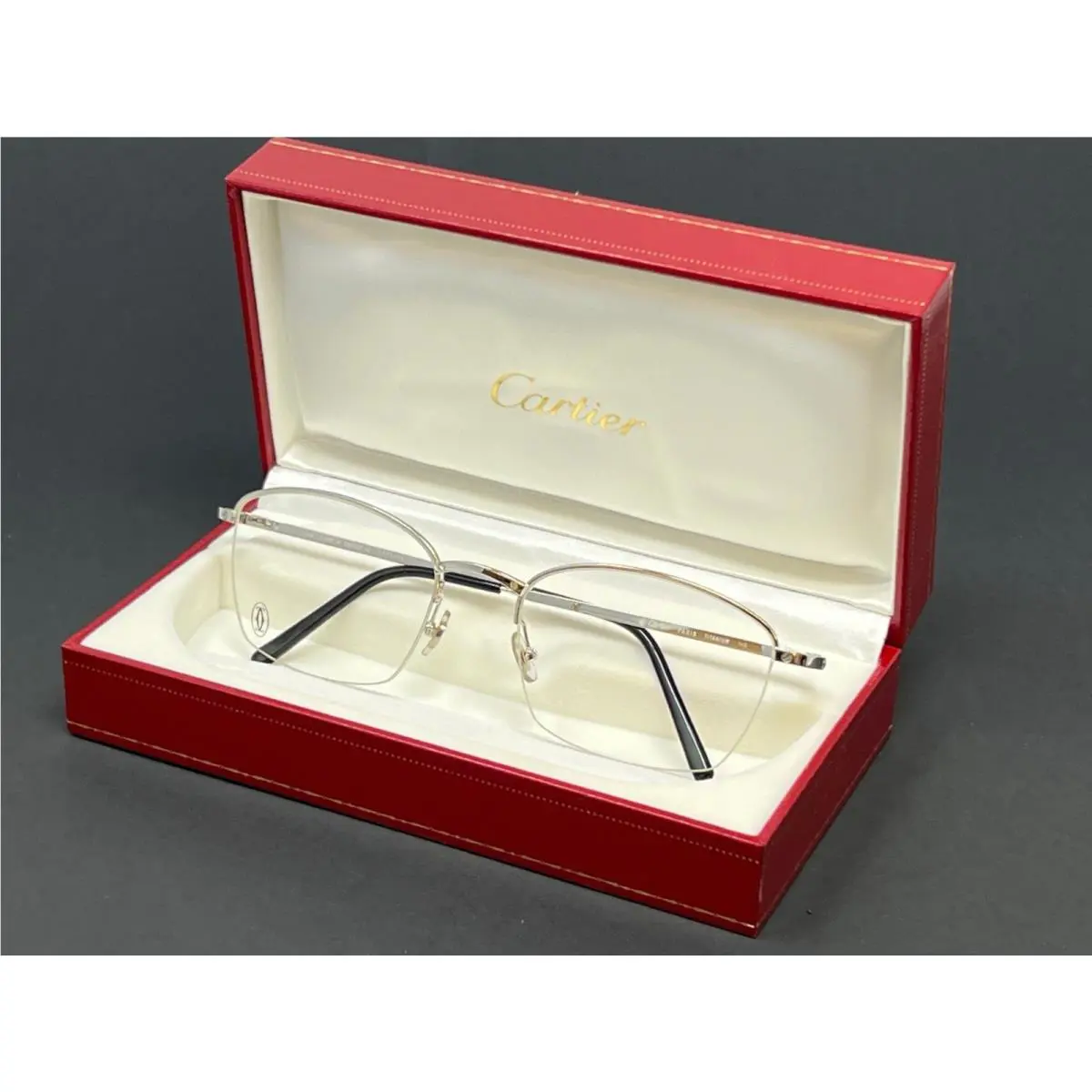 Cartier T8100617 Platinum 58mm Half Rim Titanium Men`s Vintage Eyeglasses