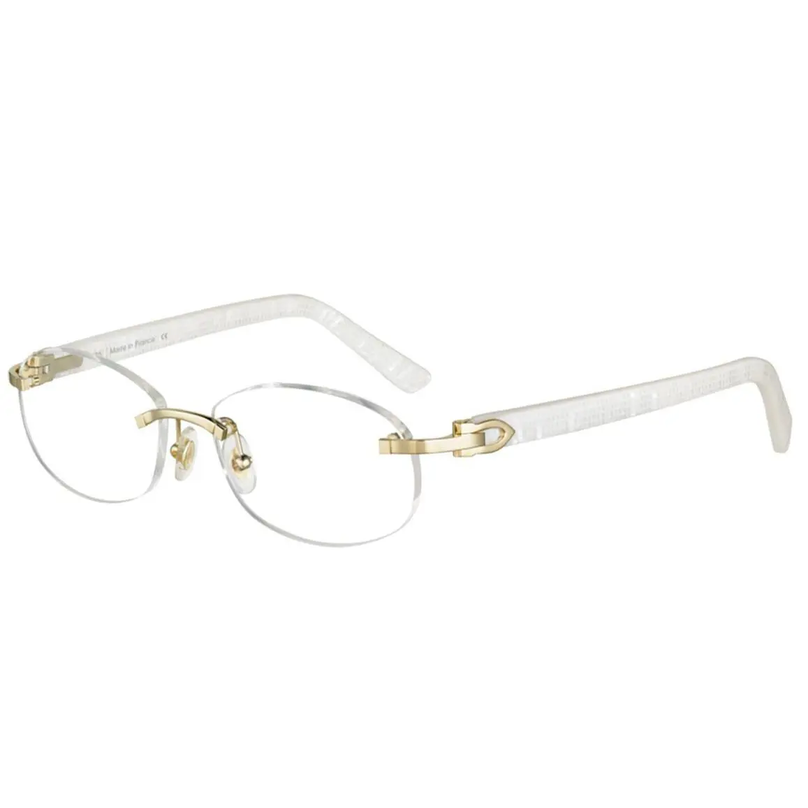 Cartier Pearl White CT0056O 002 Eyeglasses Rimless Occhiali Gold Frame 52mm