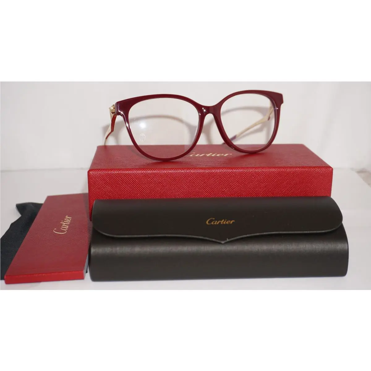 Cartier Eyeglasses Cateye Burgundy Gold Transparent CT01190 008 54 16 140