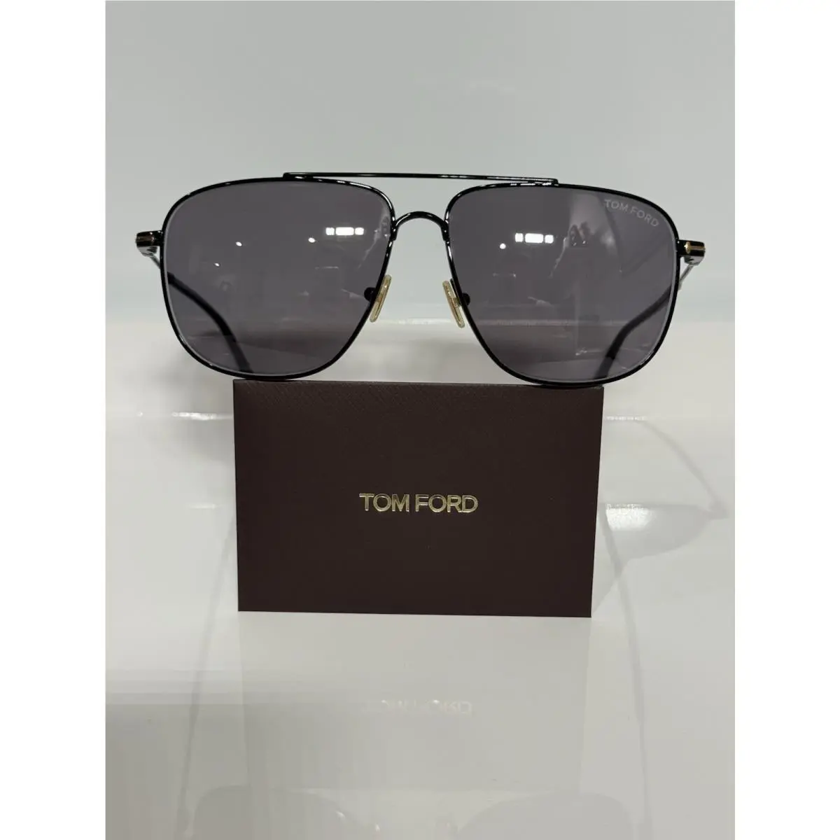 Tom Ford Len TF815 01C Black Metal Aviator Medium Gray Tint Sunglasses
