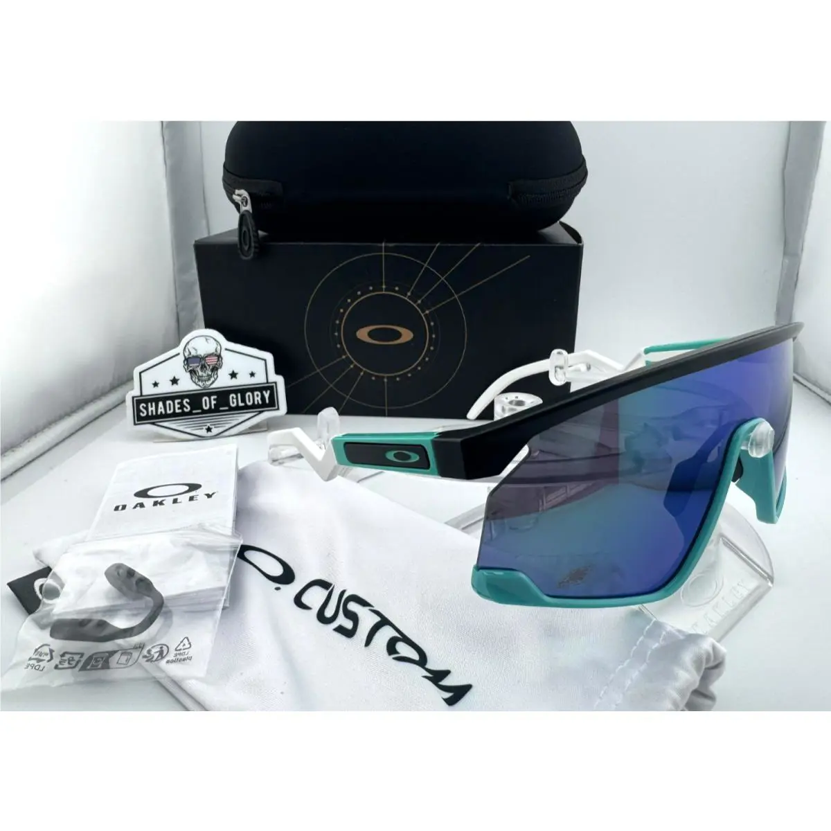 Bxtr Custom Eagles Matte Black Celeste Green White Prizm Jade Sunglasses by Oakley