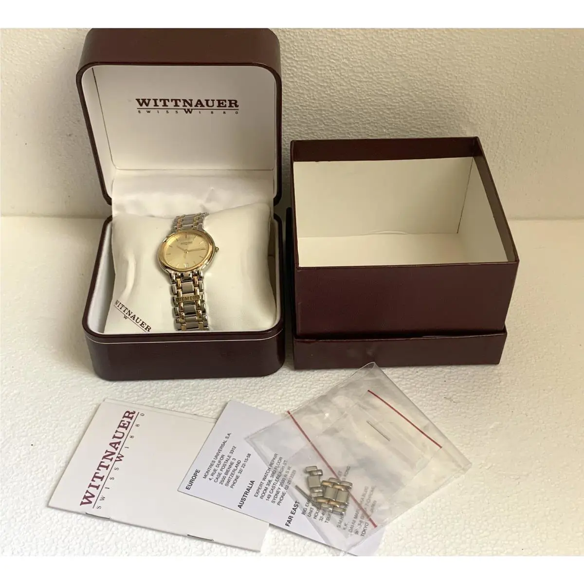 Wittnauer Watch Women Champagne Dial Two Tone Gold Stainless Round Box Links