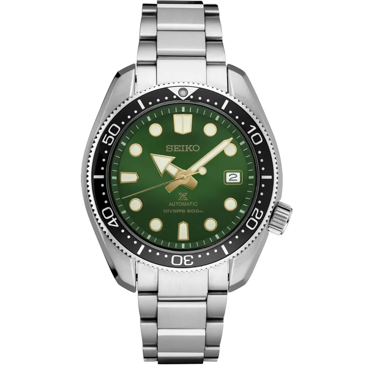 Seiko Prospex 200M Divers Green Dial Men`s Steel Bracelet Watch SPB105