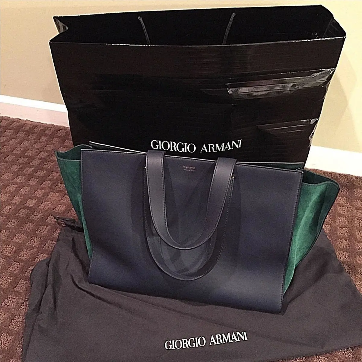 Giorgio Armani Leather Tote Purse Handbag 15X12X7 Large Shoulder Bag