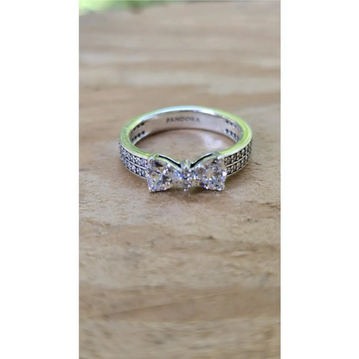 Pandora Sparkling Bow Double-row Ring-193552C01 Size 8